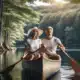 Man and woman paddling a canoe for sustainable weight loss.