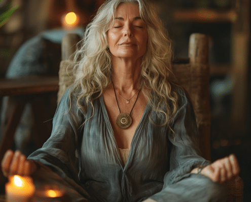 An image of a woman meditating for hormonal balance.