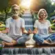 An image of a man and woman meditating to develop a healthy habit.