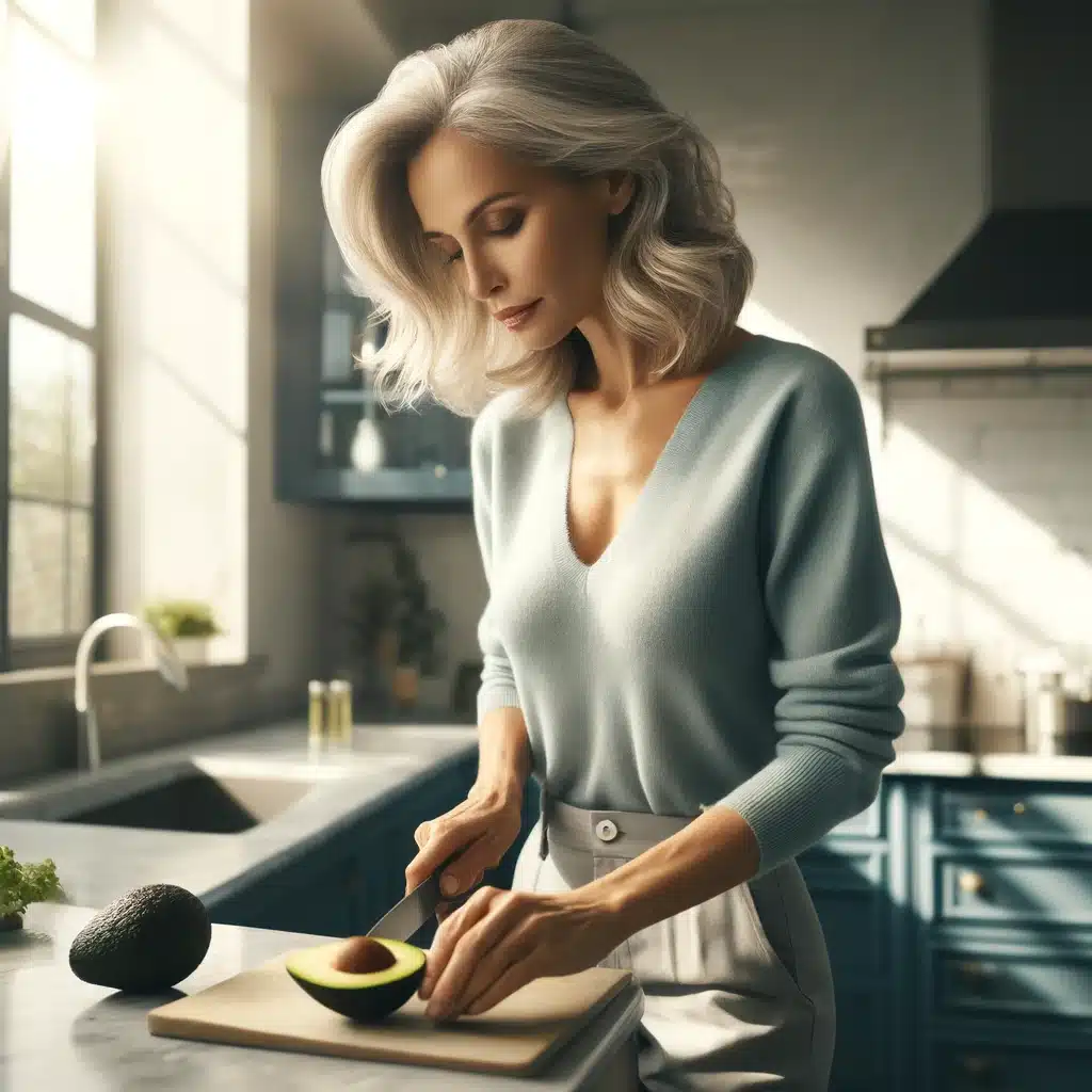 Woman Cutting an avocado for Healthy Dietary Fats